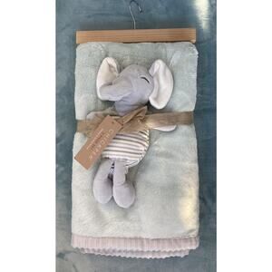 ChickPea Baby Blanket & Plush Striped Elephant Toy 30 x 36 Mint Green